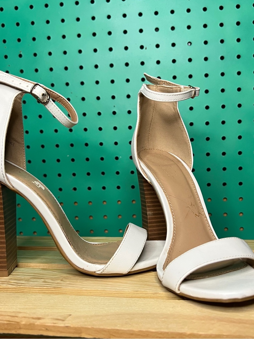Women's White Ankle-Strap Block Heel Sandals